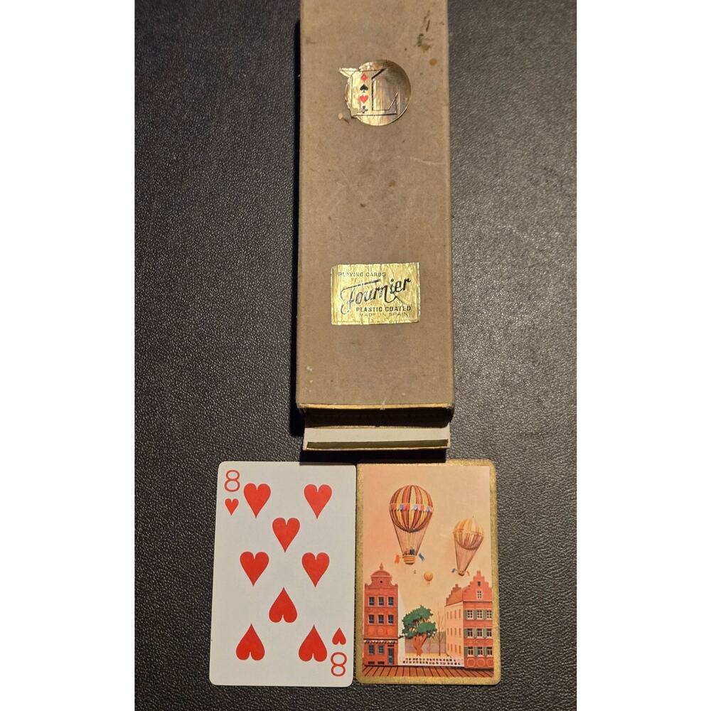 Fournier Playing Cards Vintage Gold Edged Hot Air Balloon Backs Made in Spain